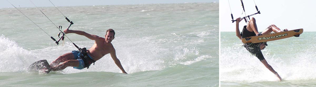 Kite instructeur Mike Verwater aan het Kitesurfen